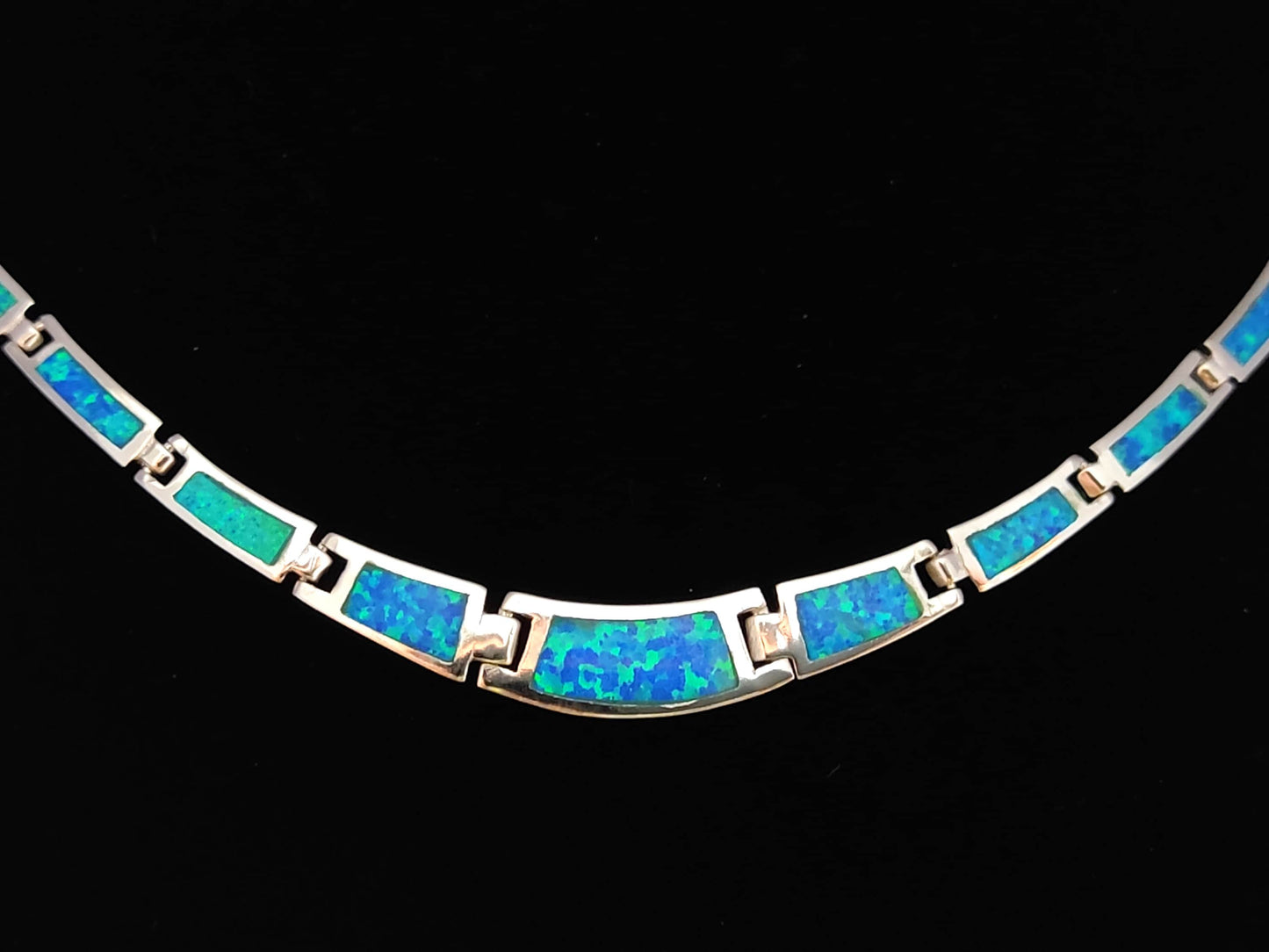 Sterling Silver 925 Fire Rainbow Blue Opal Modern Gradual Pattern Necklace ,Griechischer Opal Silber Kette, Bijoux Grecque, Greek Jewelry