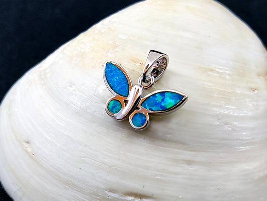 Sterling Silver 925 Butterfly 17X10mm Opal Pendant, Butterfly Fire Opal Silver Pendant, Griechisches Blau Opal Anhanger, Grecque Pendetif