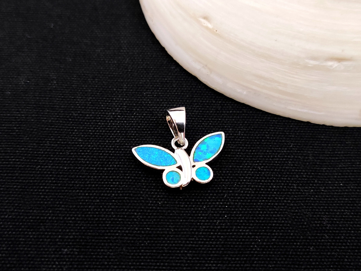 Sterling Silver 925 Butterfly 17X10mm Opal Pendant, Butterfly Fire Opal Silver Pendant, Griechisches Blau Opal Anhanger, Grecque Pendetif