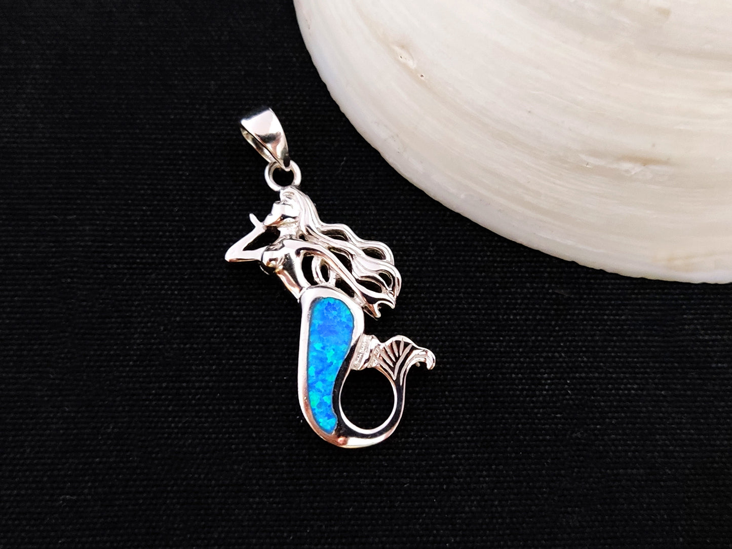 Sterling Silver 925 Mermaid Greek Gorgona 30x15 mm Opal Pendant, Mermaid Opal Pendant, Griechisches Blau Opal Anhanger, Grecque Pendetif