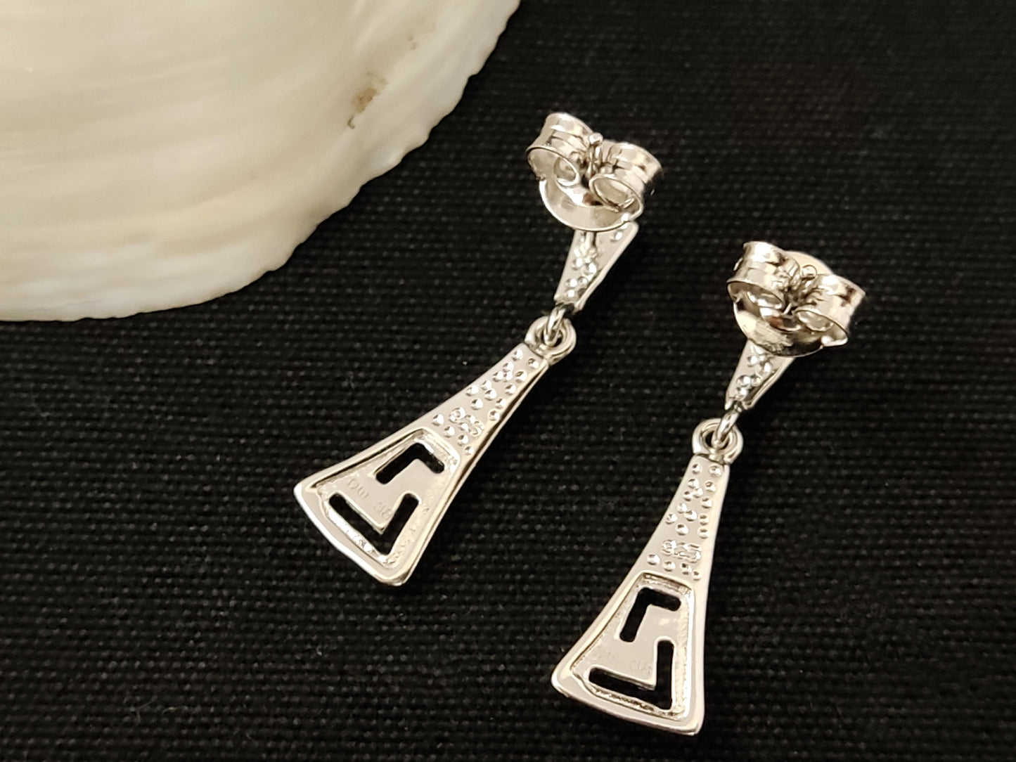 Sterling Silver 925 Opal Meander Greek Dangle Gradual Small Earrings, Greek Earrings, Griechisches Ohrringe, Bijoux Grecque, Bijoux Grecque