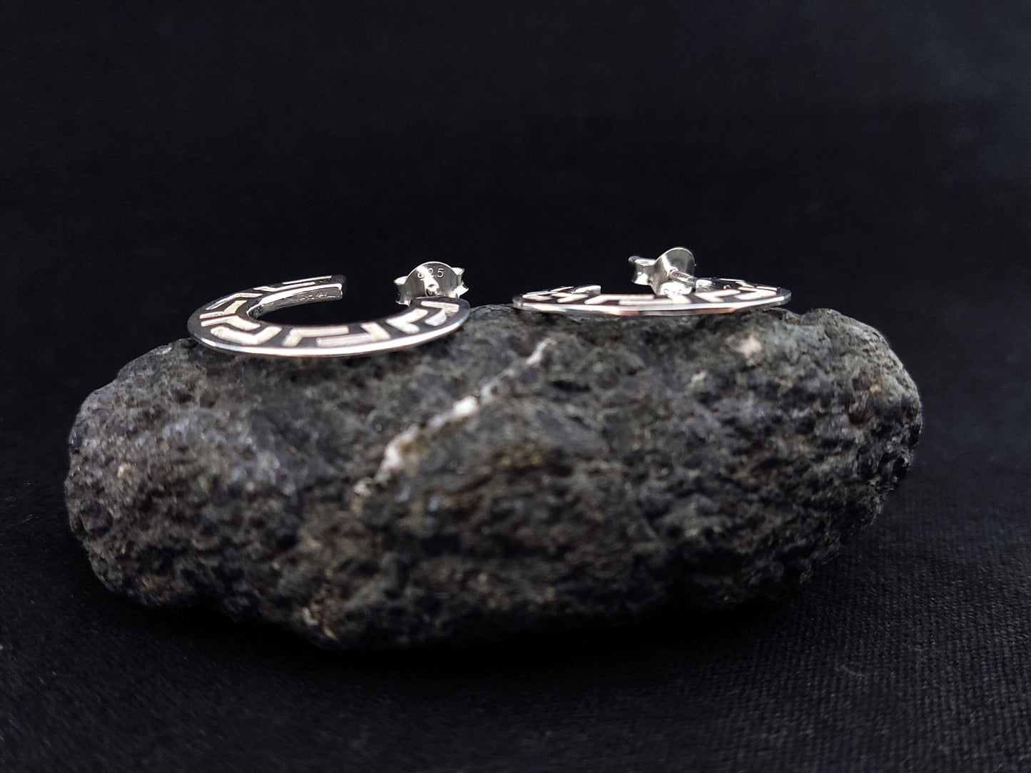 Silver Greek Earrings, Greek Key Flat Hoops Earrings 20mm, Griechisches Silber Ohrringe  Bijoux Grecque, Jewelry From Greece, Round Earrings