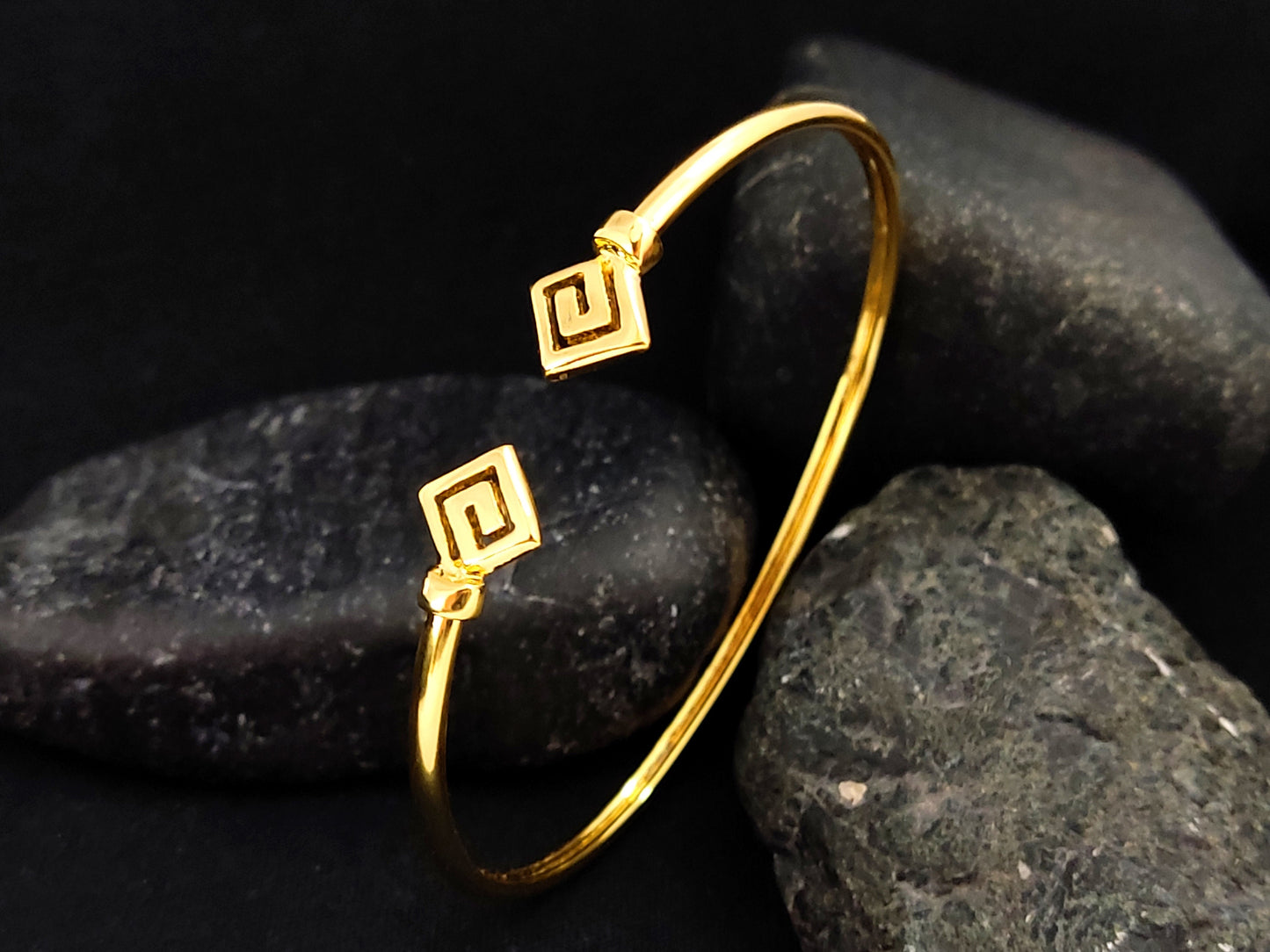 Greek Silver 925 Gold Plated Bangle Cuff Bracelet, Meander Bracelet, Greek Jewelry, Griechische Silber Armband, Bracelet Grecque