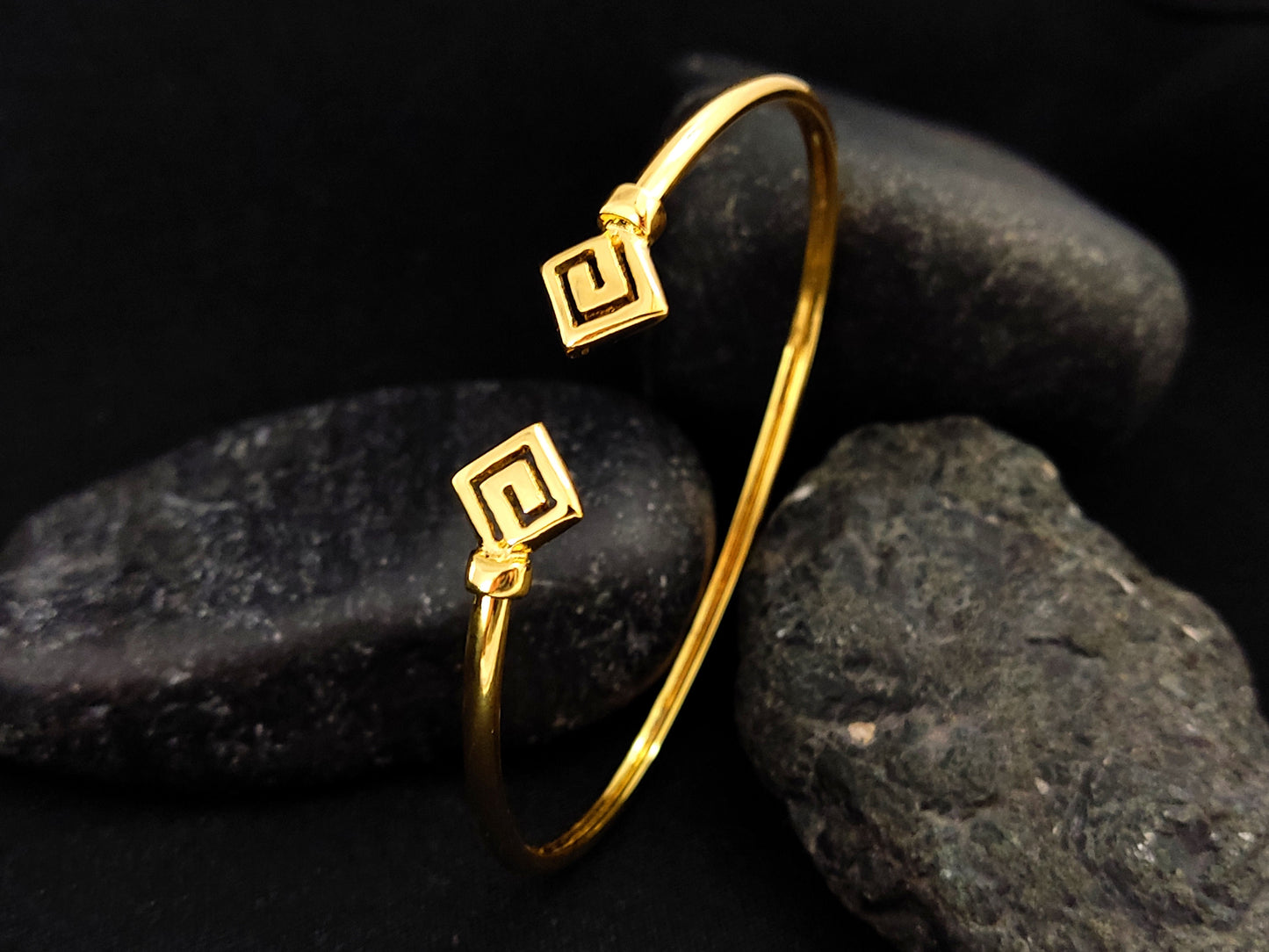 Greek Silver 925 Gold Plated Bangle Cuff Bracelet, Meander Bracelet, Greek Jewelry, Griechische Silber Armband, Bracelet Grecque