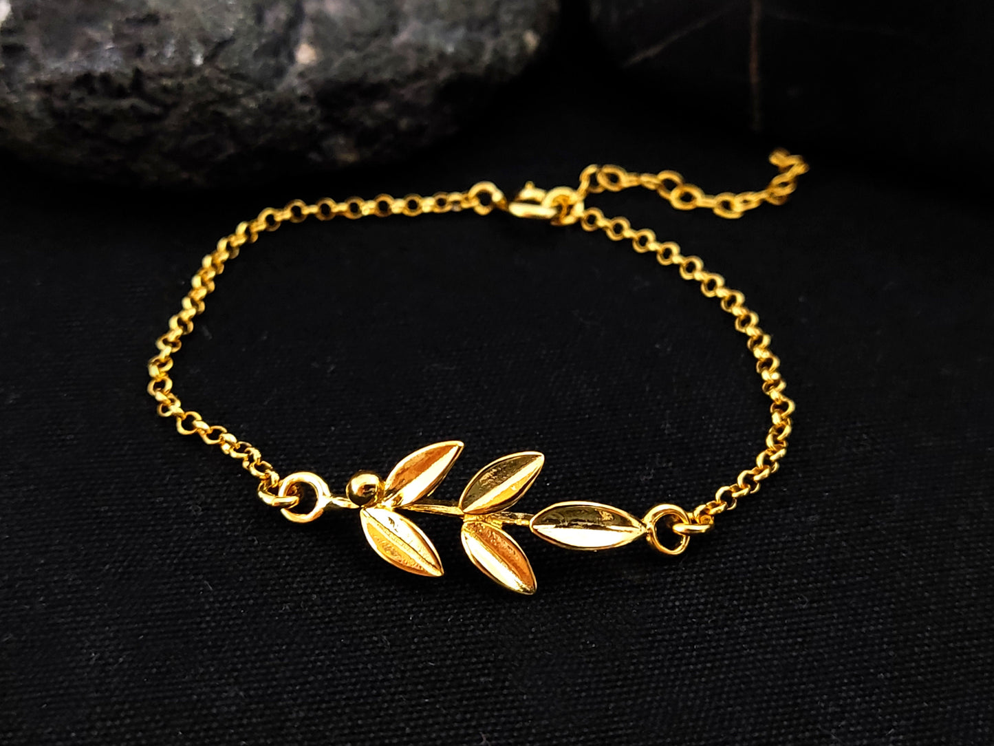 Greek Silver Leaf Bracelet, Goddess Athena Olive Leaves Gold Plated Fine Adjustable Bracelet, Griechischer Silber Armband, Greek Jewelry