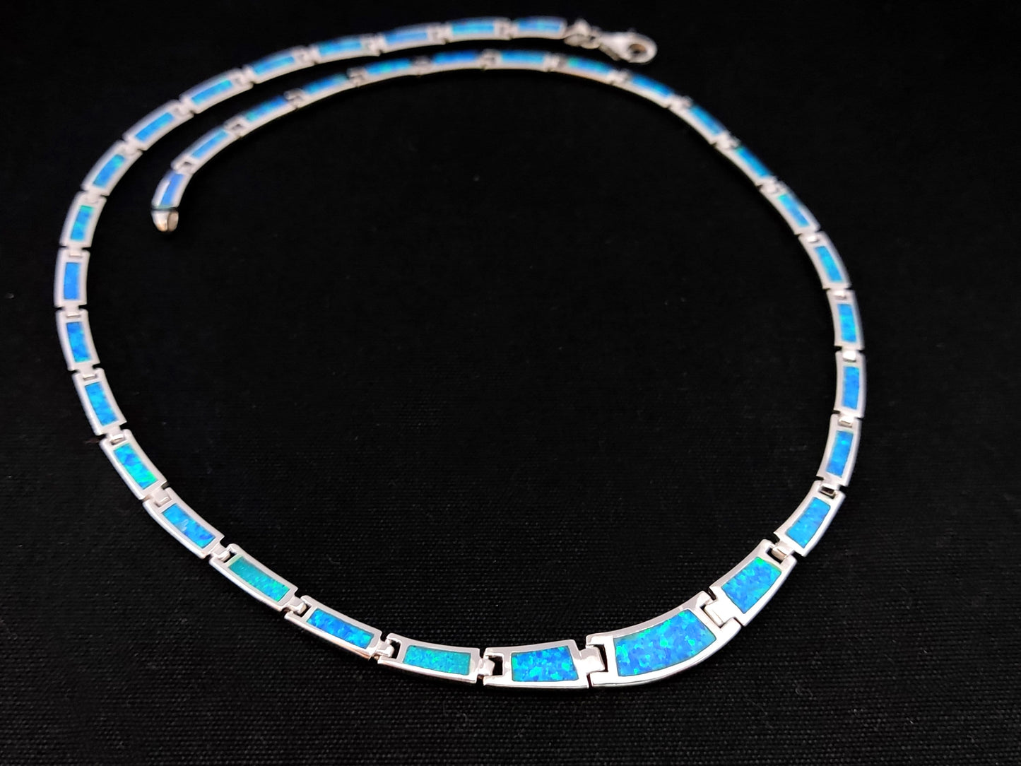 Sterling Silver 925 Fire Rainbow Blue Opal Modern Gradual Pattern Necklace ,Griechischer Opal Silber Kette, Bijoux Grecque, Greek Jewelry