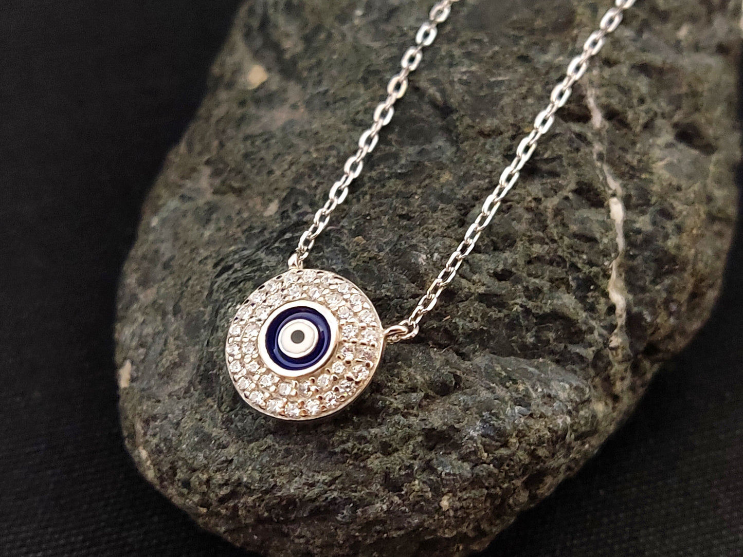 Evil Eye Greek Silver Necklace, Fine Necklace, Blue Eye 10mm Good Luck Mati Charm, Jewelry Greece, Evil Eye Jewelry, Griechischer Schmuck
