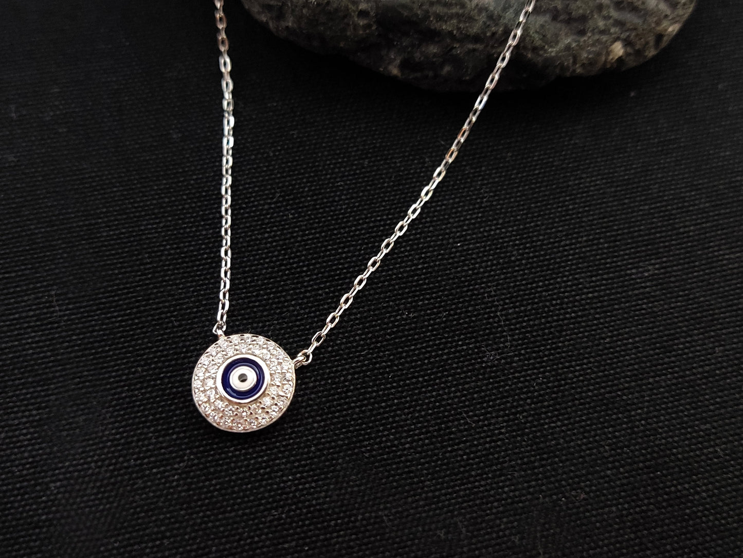 Evil Eye Greek Silver Necklace, Fine Necklace, Blue Eye 10mm Good Luck Mati Charm, Jewelry Greece, Evil Eye Jewelry, Griechischer Schmuck