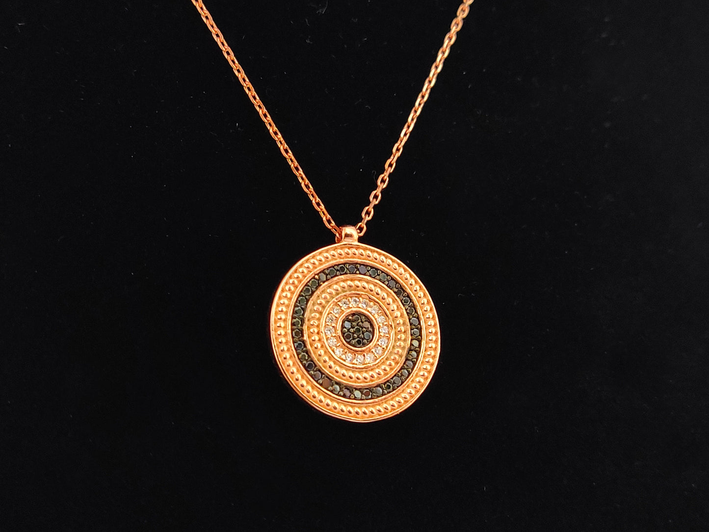 Silver 925 Evil Eye Necklace, Greek Round Shape Evil Eye Mati Rose Gold Plated Pendant 18mm , Crystals Evil Eye Jewelry, Good Luck Mati