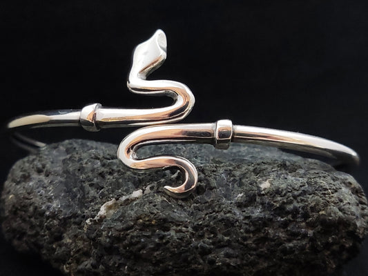 Sterling Silver 925 Fine Snake Serpent Bangle Cuff Bracelet, Snake Head Silver Bracelet, Greek Jewelry, Griechischer Armreif, Snake Head