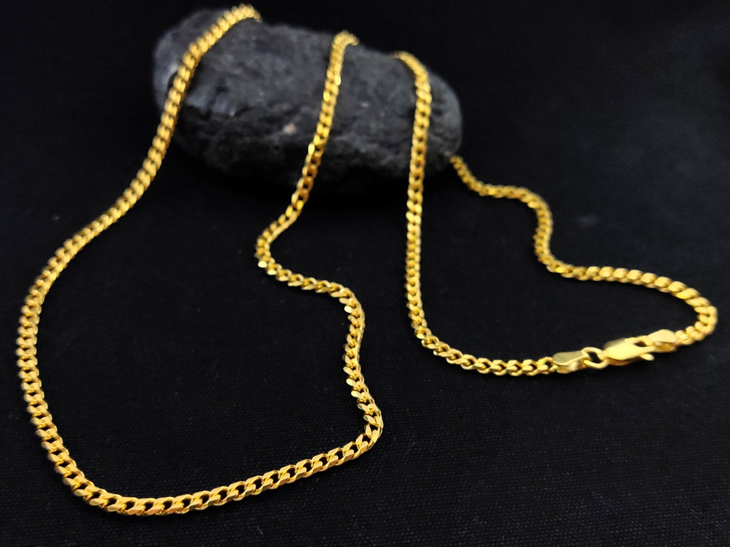 Sterling Silver 925 Gourmet Flat 3mm Modern Men Women Gold Plated 18K Curb Solid Chain, Silbet Kette, Unisex Silver Curb Chain, Modern Chain