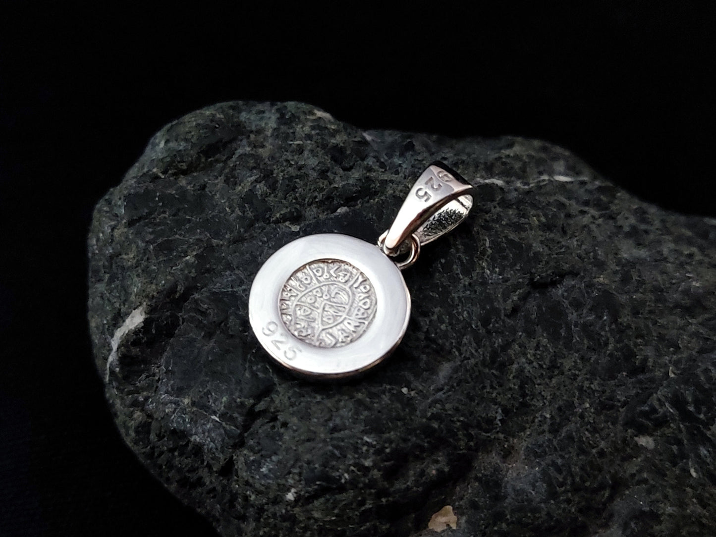 Sterling Silver 925 Phaistos Disc Blue Opal Greek Minoan Pendant 11mm, Opal Stones, Greek Jewelry, Griechisches Opal Anhanger, Minoan Grec