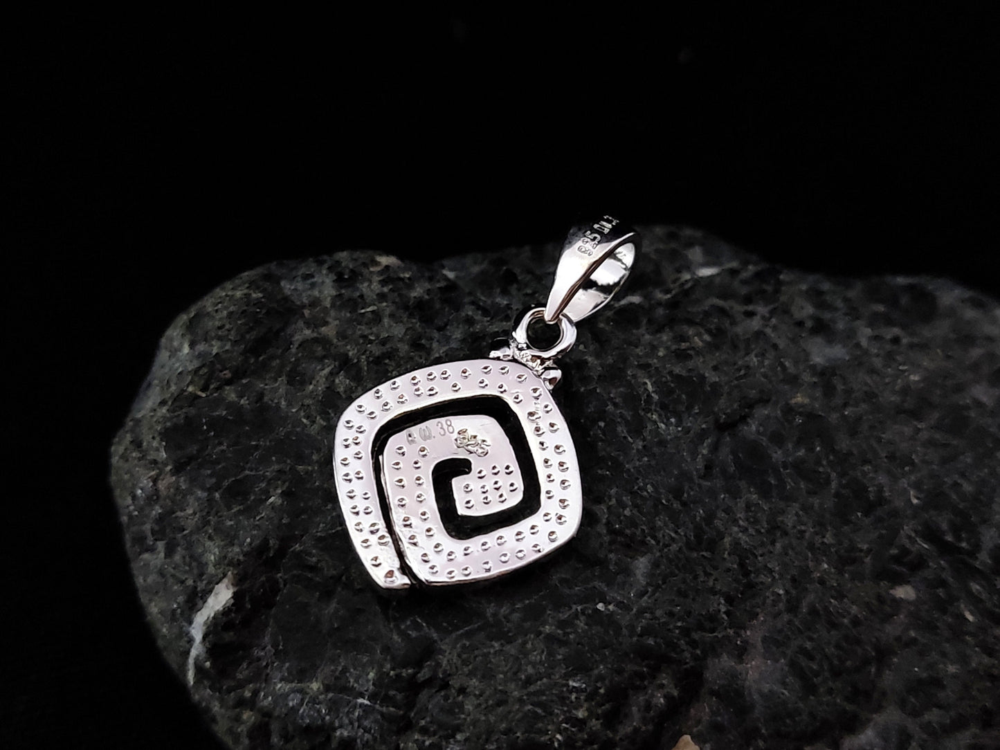Sterling Silver 925 Fire Rainbow White Opal Greek Meander Spiral Shape Pendant 15x15mm, Ancient Greek Infinity Opal Pendant, Opal Stones
