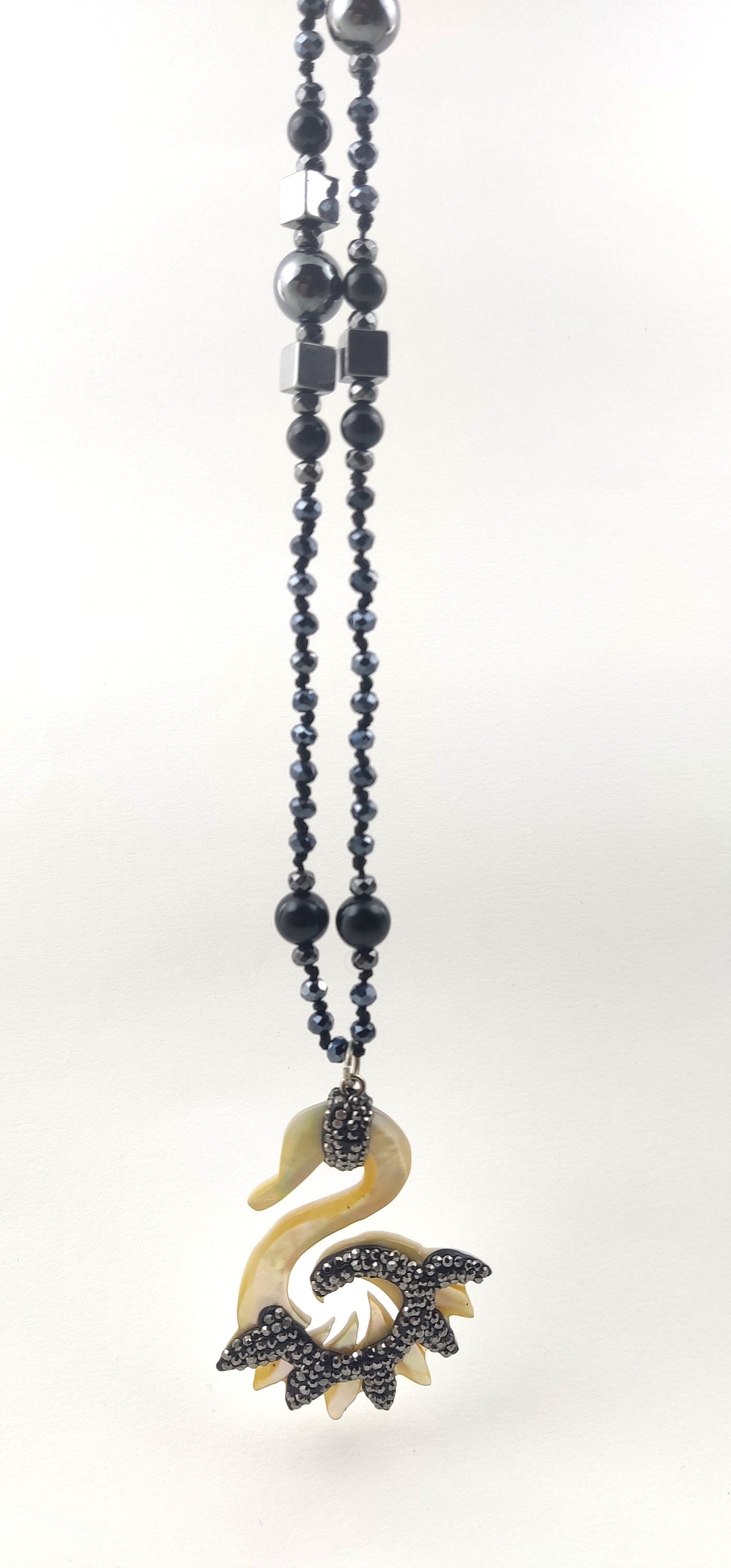 Long Semi Precious Stones Swan Necklace, Pendant With Marcasite - Mother Of Pearl, 70cm, Griechische Halskette Schmuck, Jewelry, Schmuck