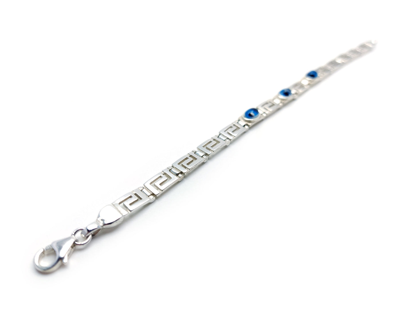 Greek Key Evil Eye Silver Bracelet