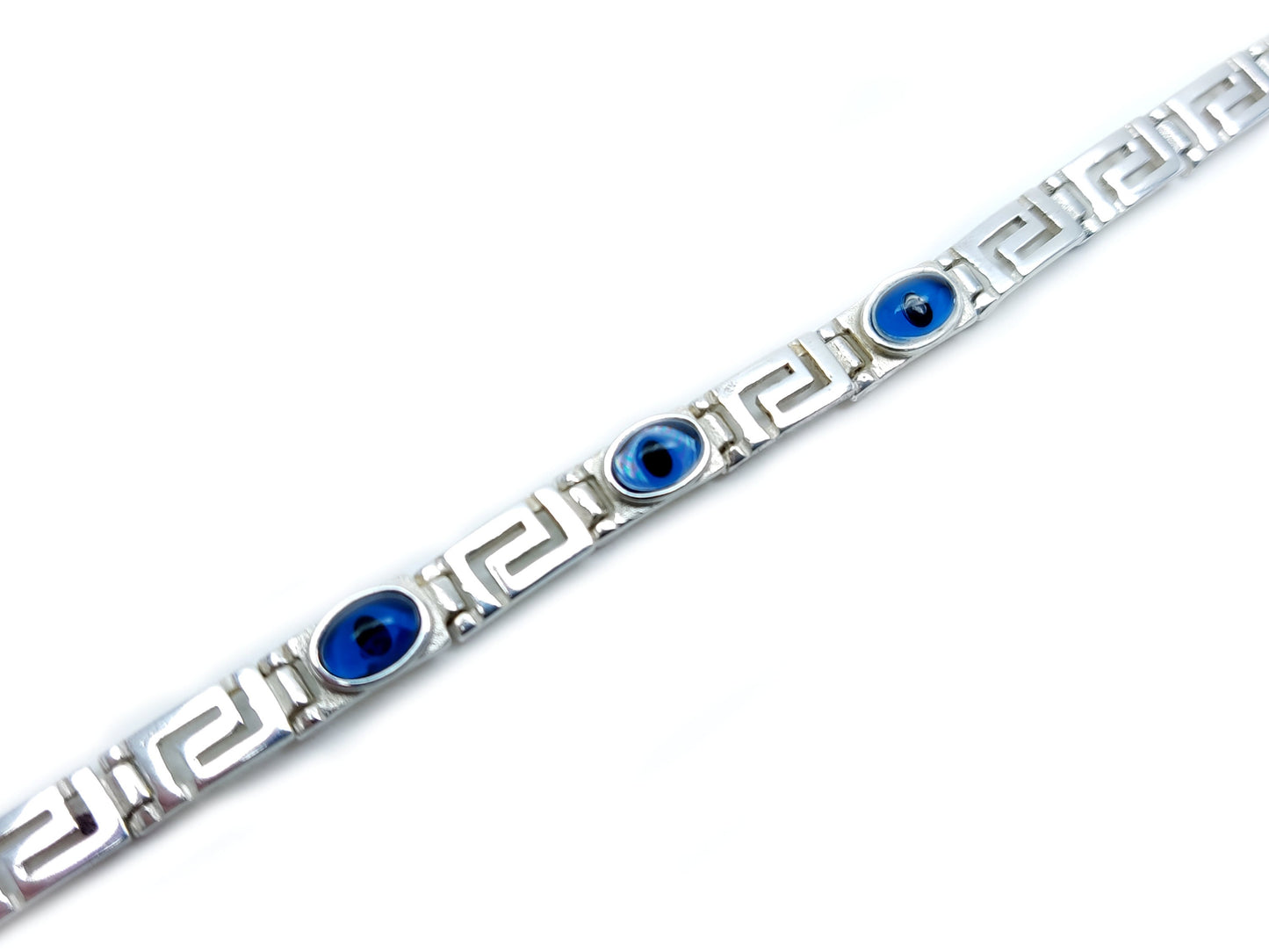 Greek Key Evil Eye Silver Bracelet