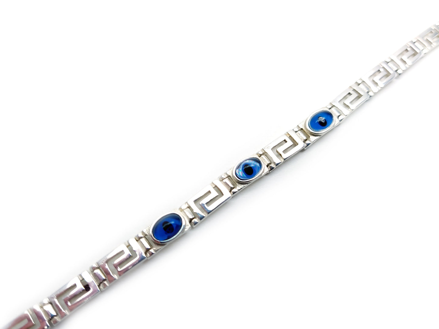 Greek Key Evil Eye Silver Bracelet