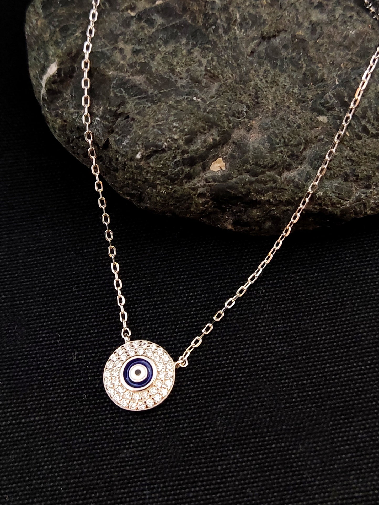 Evil Eye Greek Silver Necklace, Fine Necklace, Blue Eye 10mm Good Luck Mati Charm, Jewelry Greece, Evil Eye Jewelry, Griechischer Schmuck