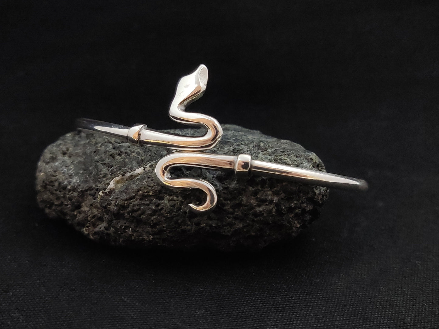 Sterling Silver 925 Fine Snake Serpent Bangle Cuff Bracelet, Snake Head Silver Bracelet, Greek Jewelry, Griechischer Armreif, Snake Head
