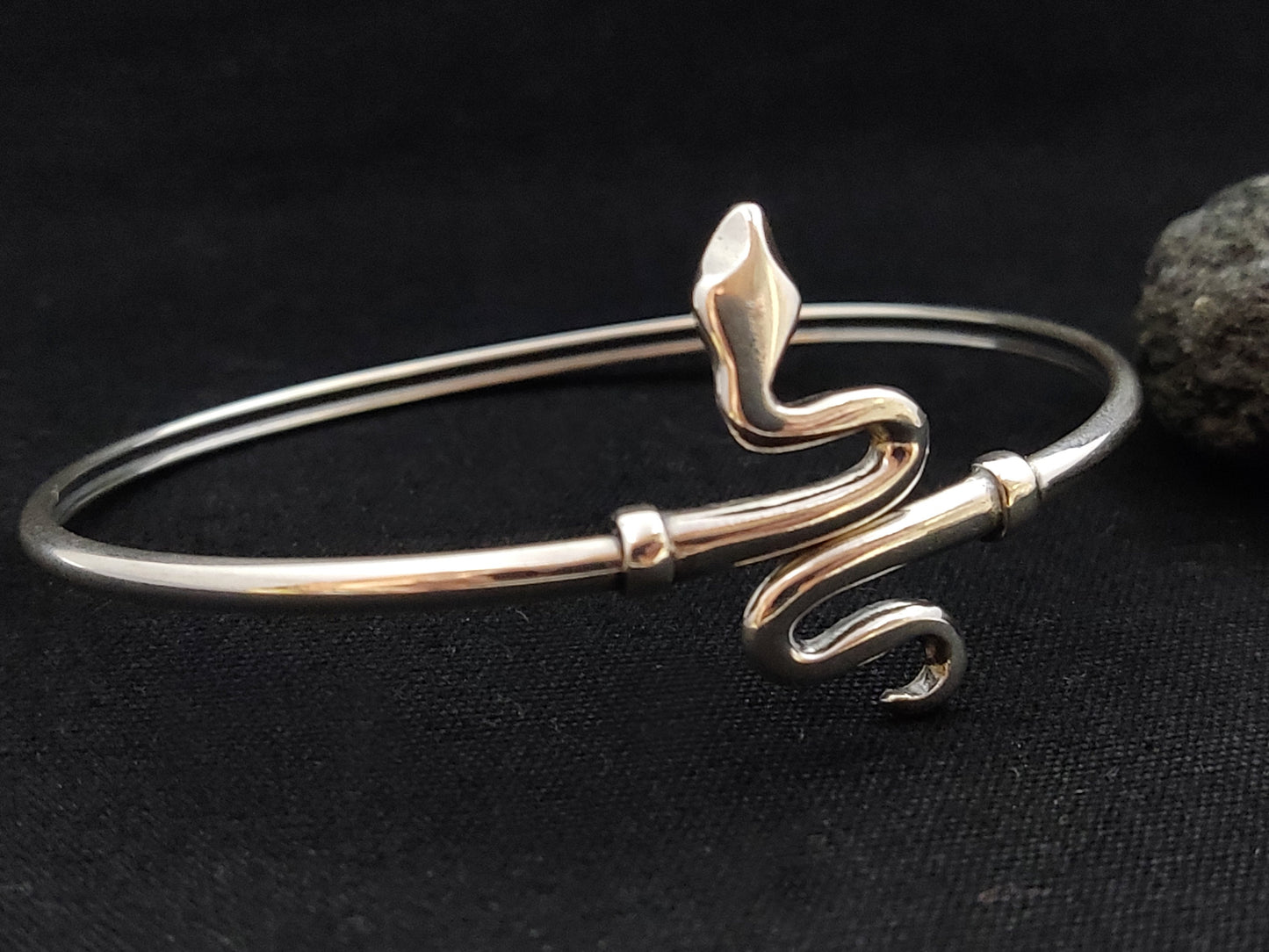 Sterling Silver 925 Fine Snake Serpent Bangle Cuff Bracelet, Snake Head Silver Bracelet, Greek Jewelry, Griechischer Armreif, Snake Head