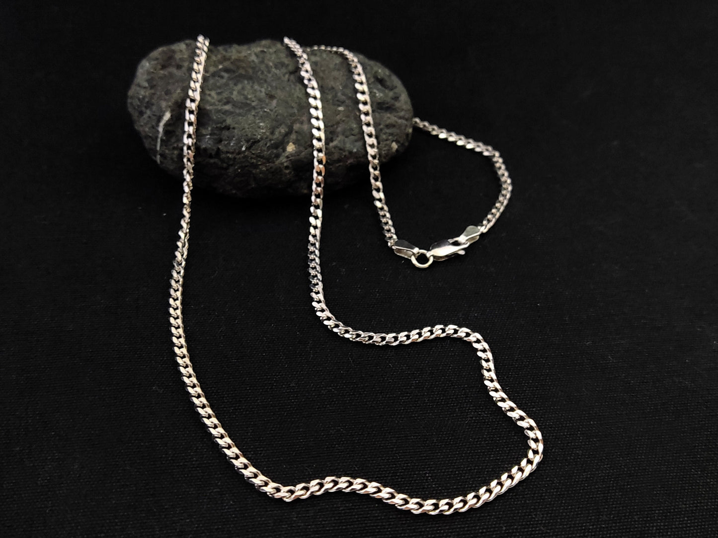 Sterling Silver 925 Gourmet Flat 3mm Modern Men Women Greek Curb Solid Chain, Silbet Kette, Mens Womens Silver Curb Chain, Modern Chain