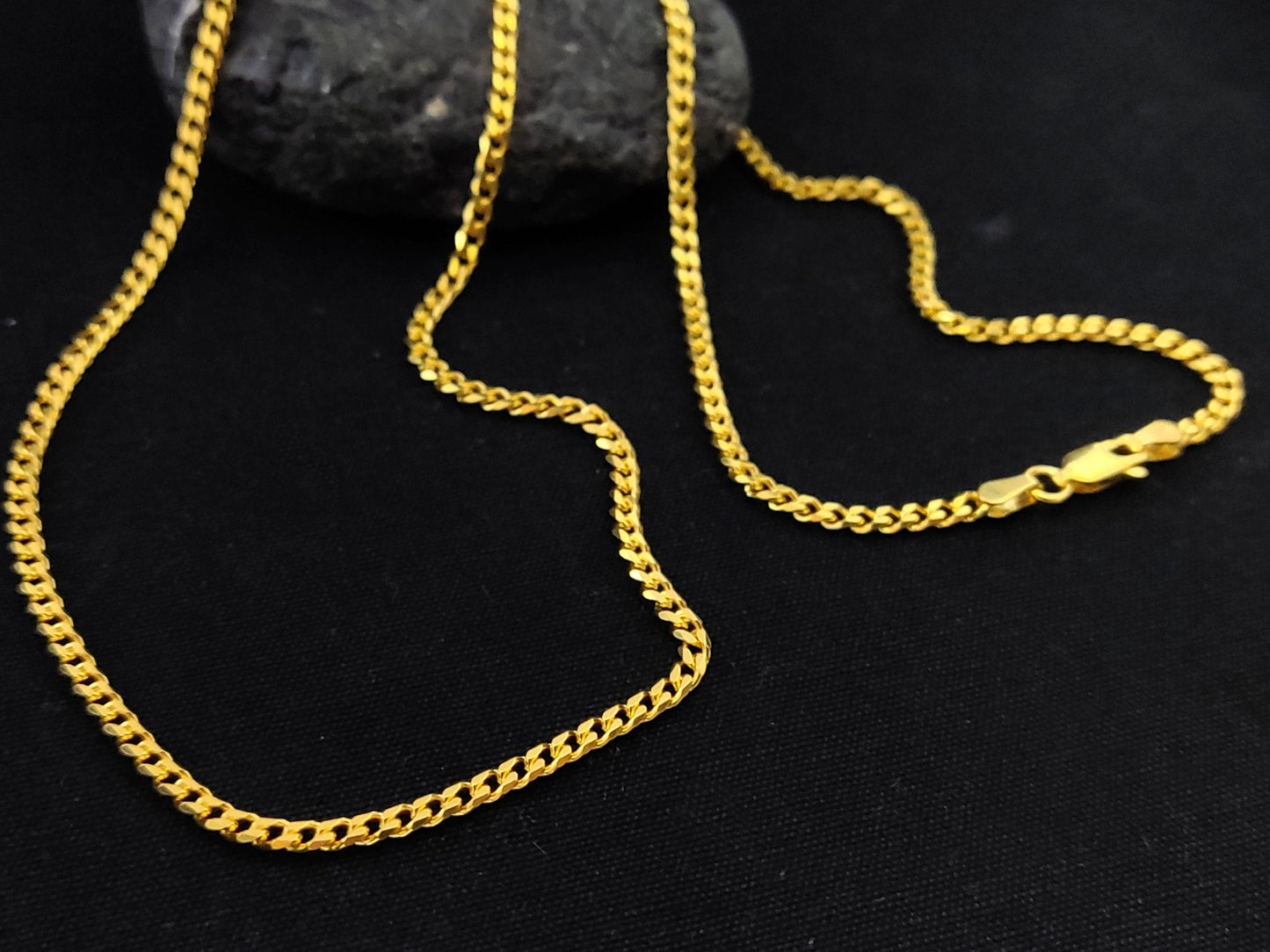 Sterling Silver 925 Gourmet Flat 3mm Modern Men Women Gold Plated 18K Curb Solid Chain, Silbet Kette, Unisex Silver Curb Chain, Modern Chain