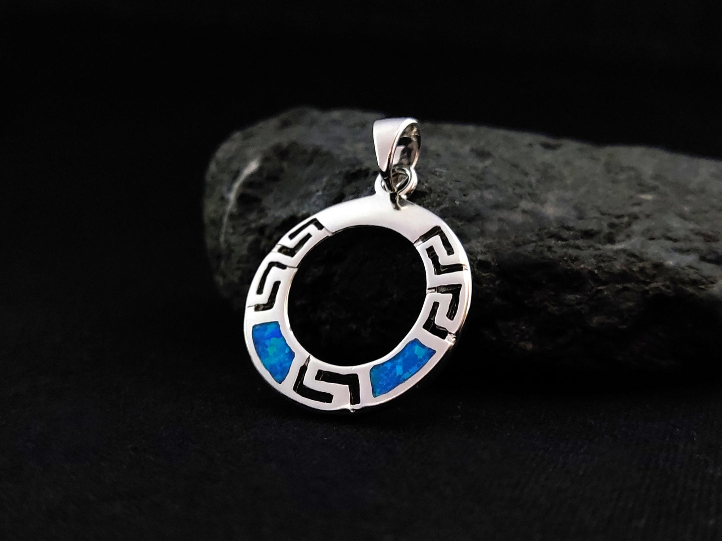 Greek Silver Pendant Opal 20mm