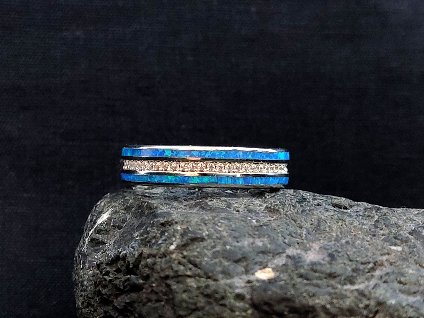 Sterling Silver 925 Ocean Blue Opal CZ Band Ring, Greek Silver Jewelry, Griechischer Silber Schmuck, Bijoux De Grece, Opal Rings, Opal Stone
