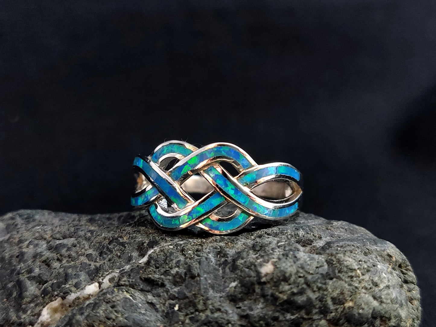 Sterling Silver 925 Ocean Blue Opal CZ Gordian Knot Ring, Griechischer Silber Schmuck, Bijoux De Grece, Opal Rings, Opal Stone