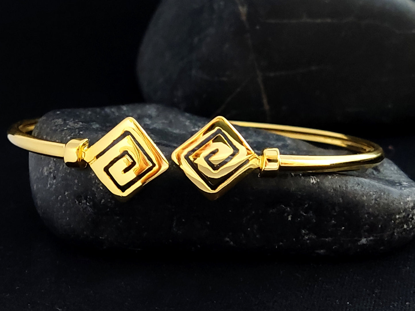 Greek Silver 925 Gold-Plated Bangle Cuff Bracelet