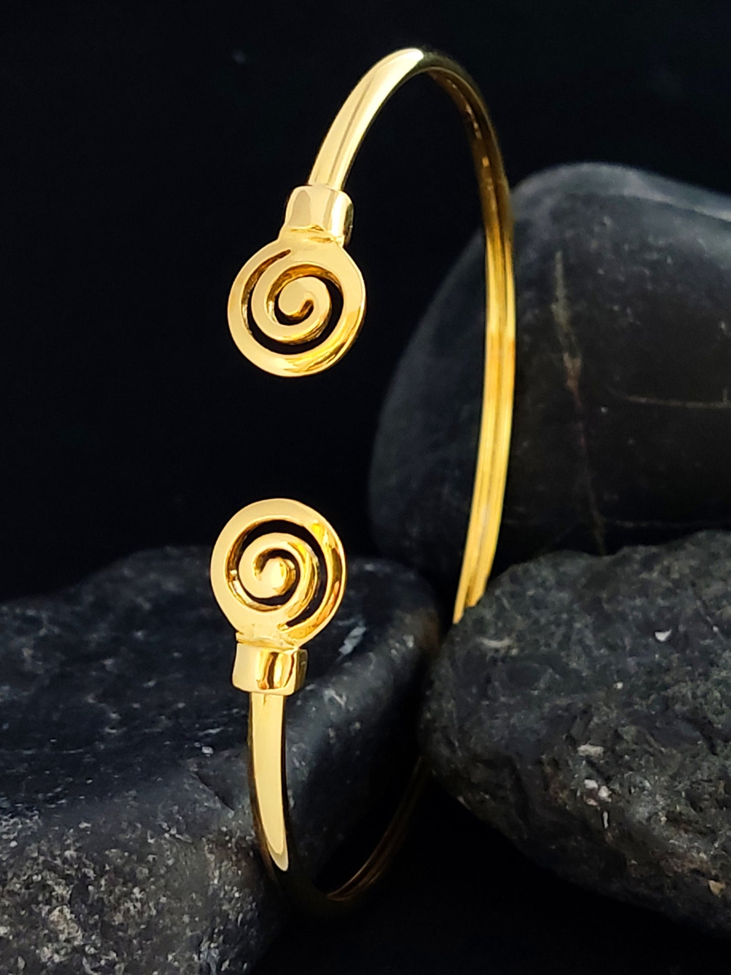 Greek Spiral Bracelet Gold Plated Cuff 10mm