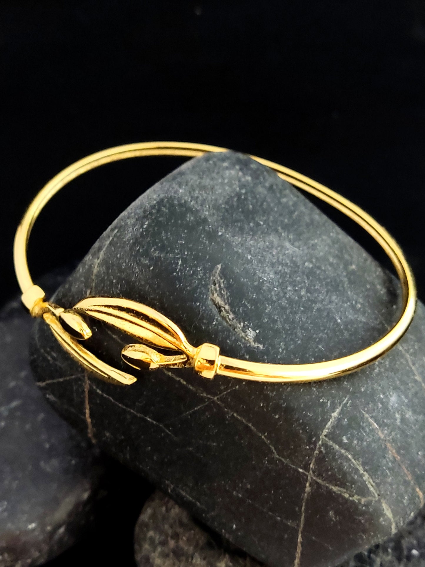 Silver 925 Greek Athena Olive Leaf Leaves Gold Plated 22K Bangle Cuff Bracelet, Silver Greek Gold Plated Jewelry Bracelet, Bijoux Grecque