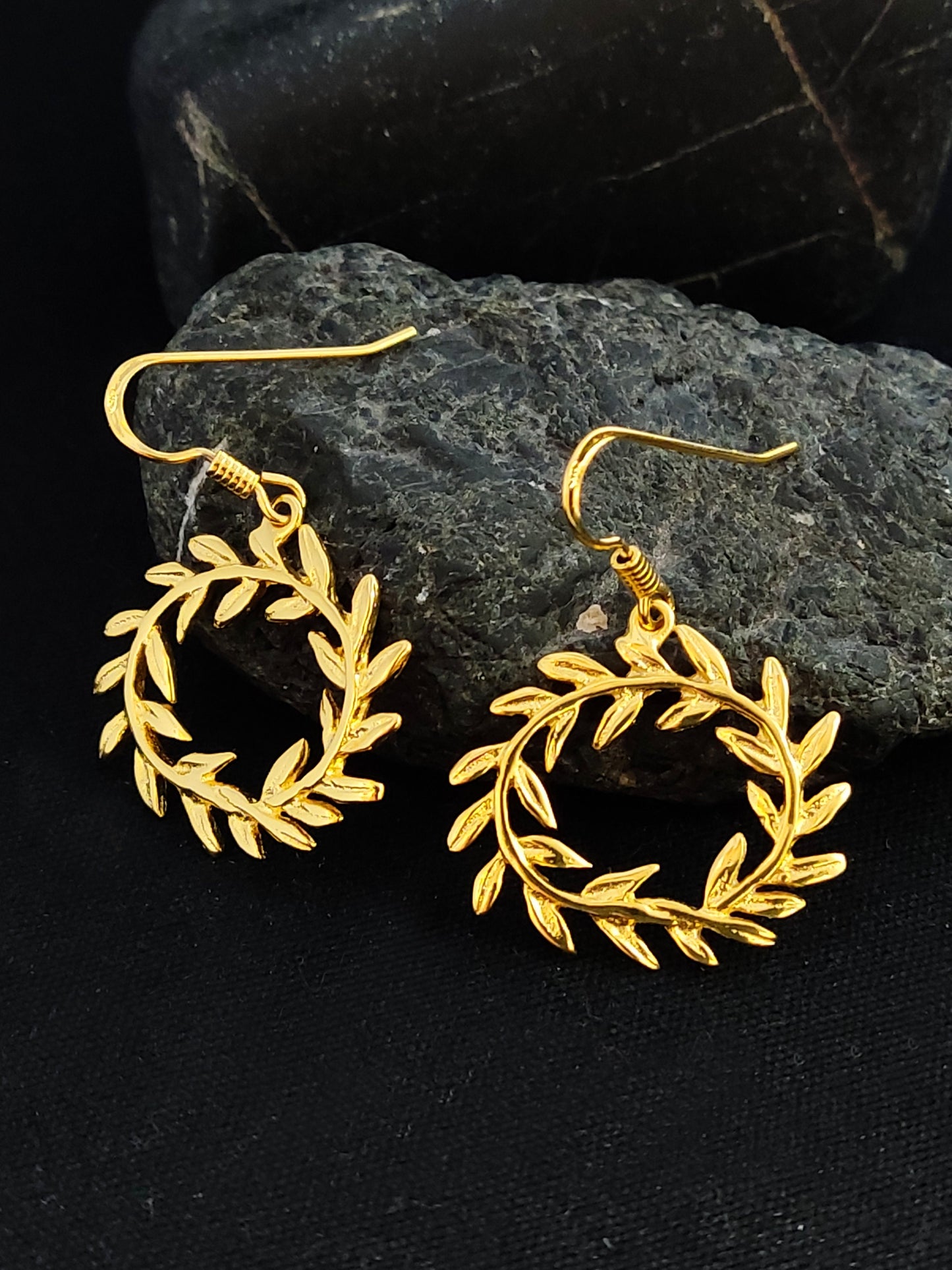 Sterling Silver 925 Greek Olive Leaf Leaves Oval Wreath Dangle Gold Plated Earrings, Greek Jewelry , Griechischer Silber Ohrringe Schmuck