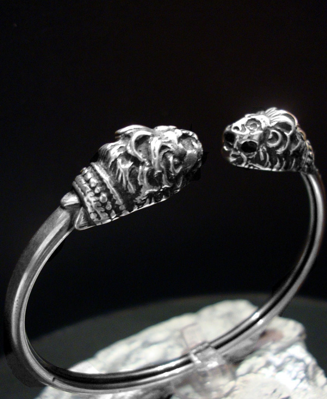 Sterling Silver 925 Greek Double Lions Bangle Bracelet - Lion Head Bracelet - Löwenkopf Griechische Silber Armband - Bracelet à tête de lion
