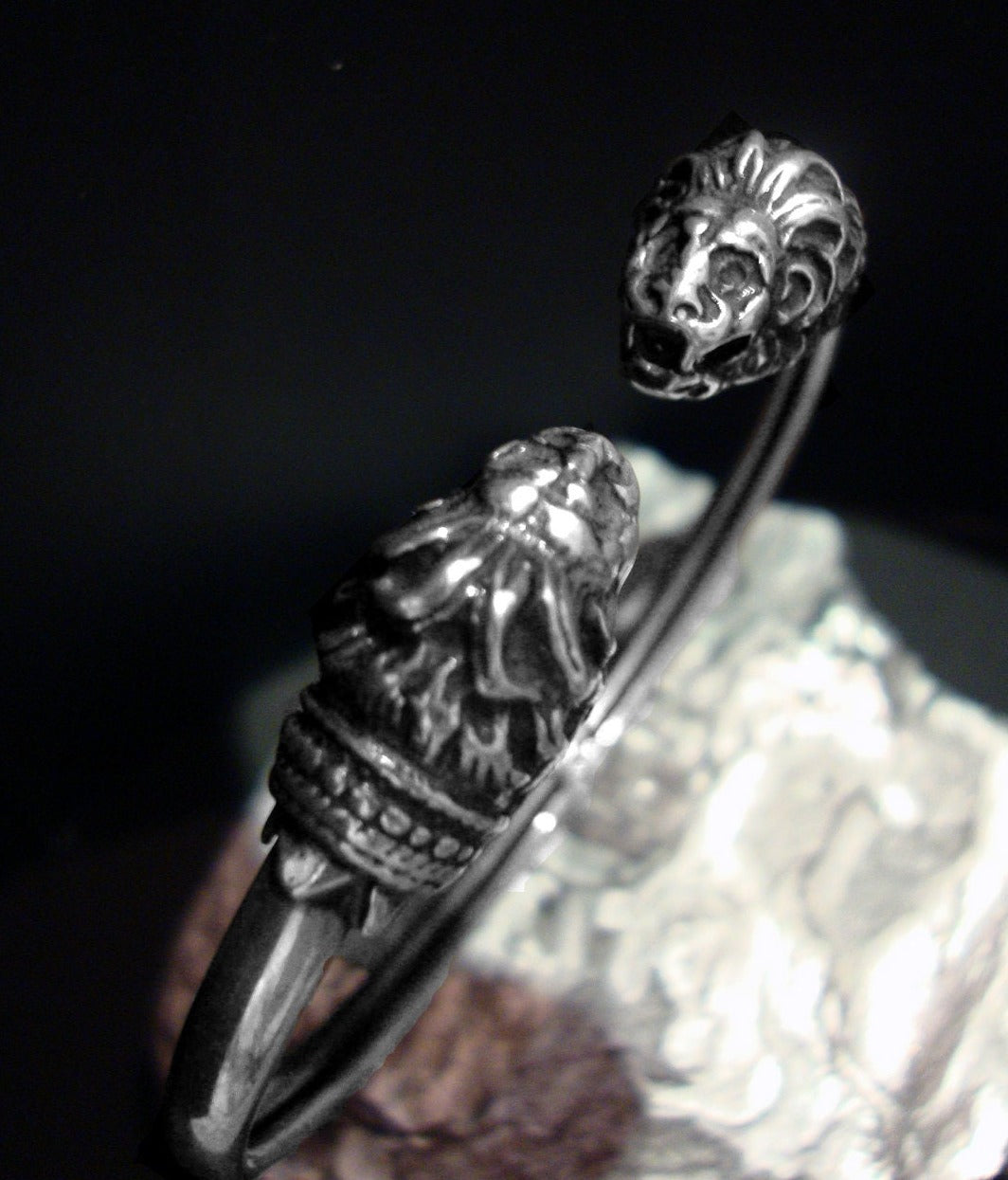 Sterling Silver 925 Greek Double Lions Bangle Bracelet - Lion Head Bracelet - Löwenkopf Griechische Silber Armband - Bracelet à tête de lion
