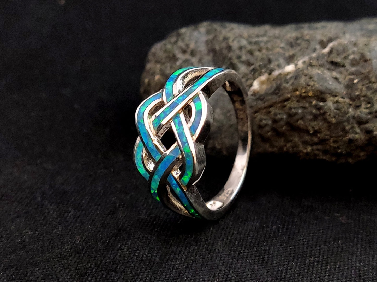 Sterling Silver 925 Ocean Blue Opal CZ Gordian Knot Ring, Griechischer Silber Schmuck, Bijoux De Grece, Opal Rings, Opal Stone