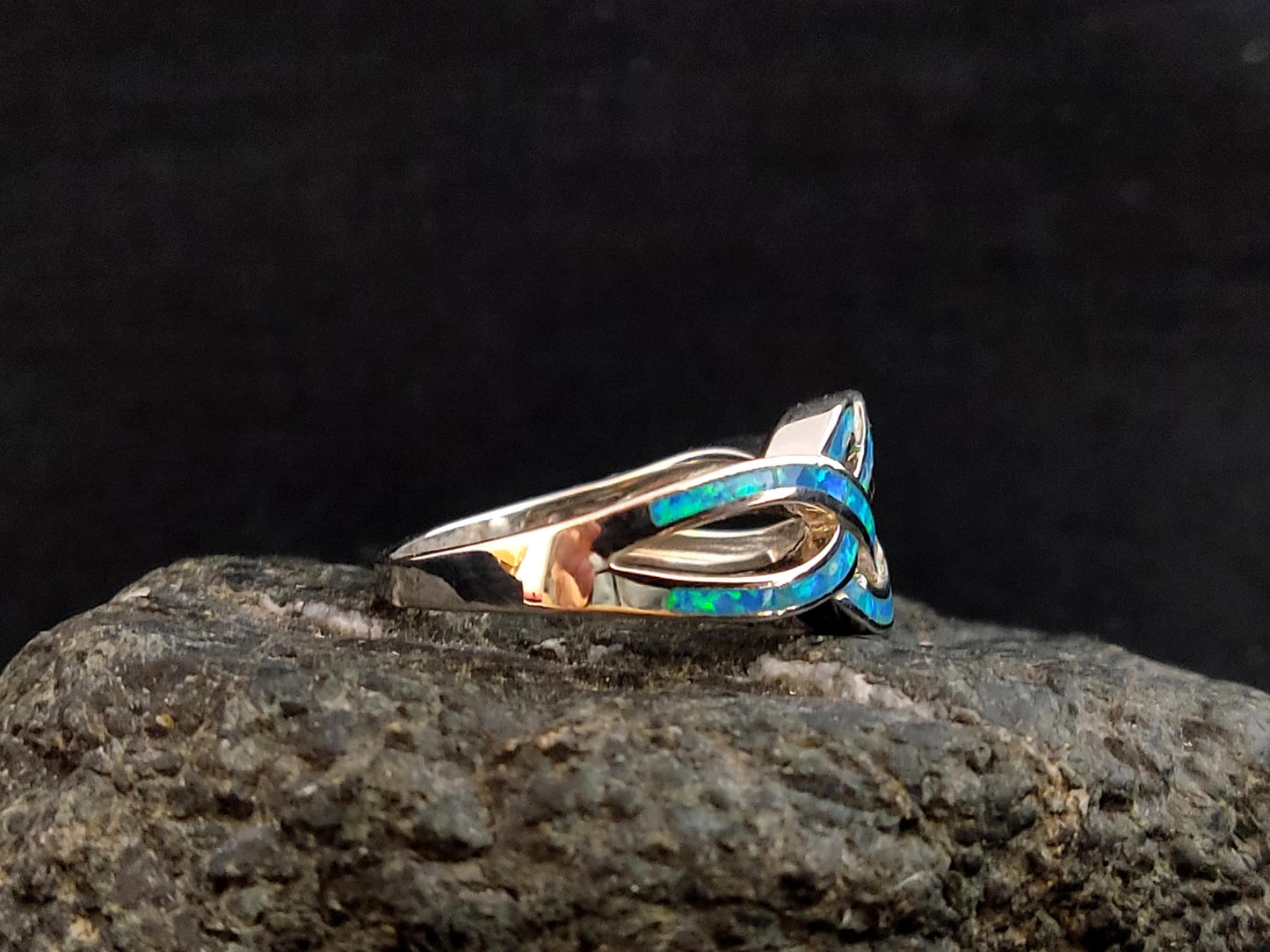 Sterling Silver 925 Ocean Blue Opal CZ Gordian Knot Ring, Griechischer Silber Schmuck, Bijoux De Grece, Opal Rings, Opal Stone