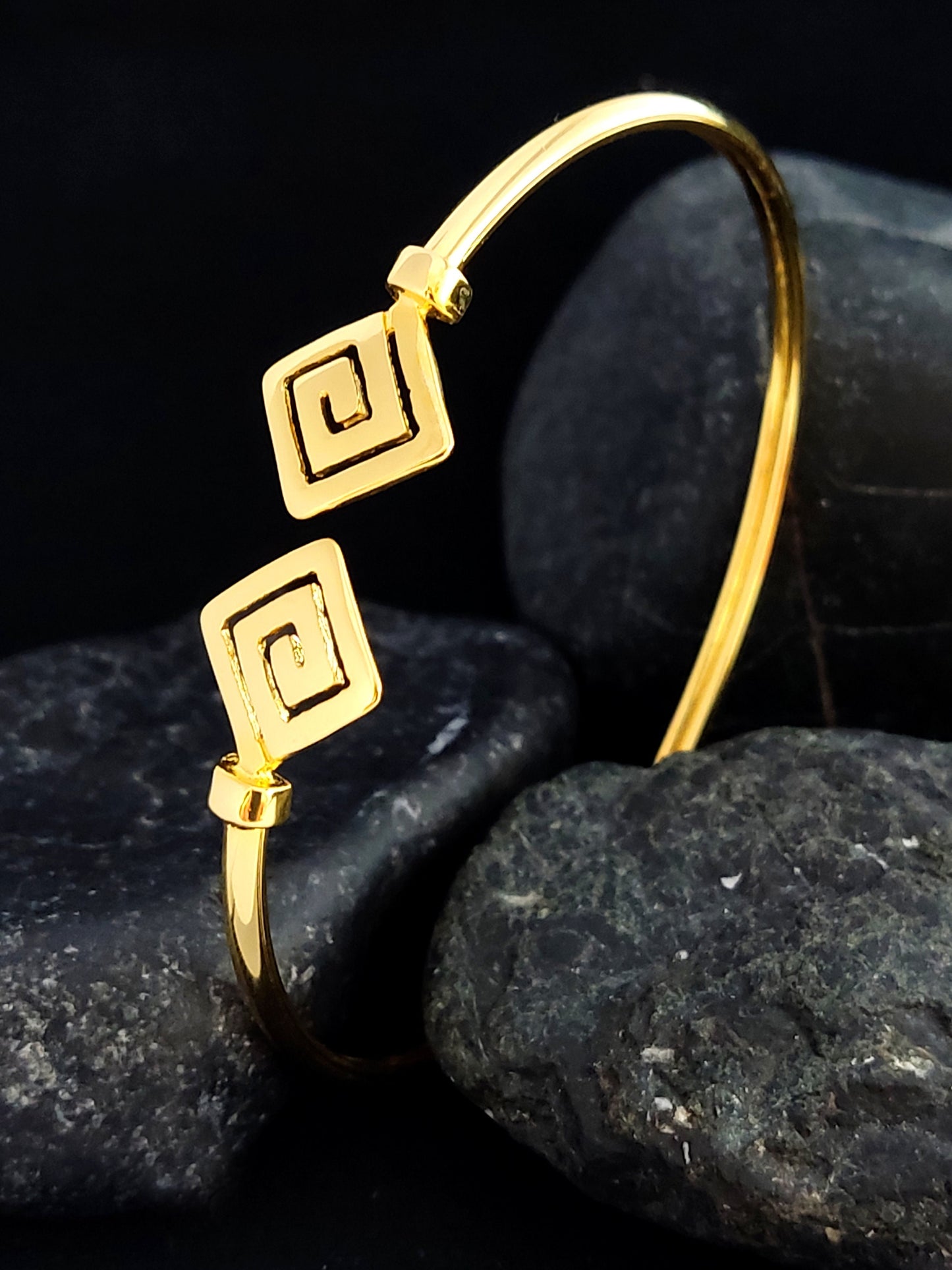 Greek Silver 925 Gold-Plated Bangle Cuff Bracelet