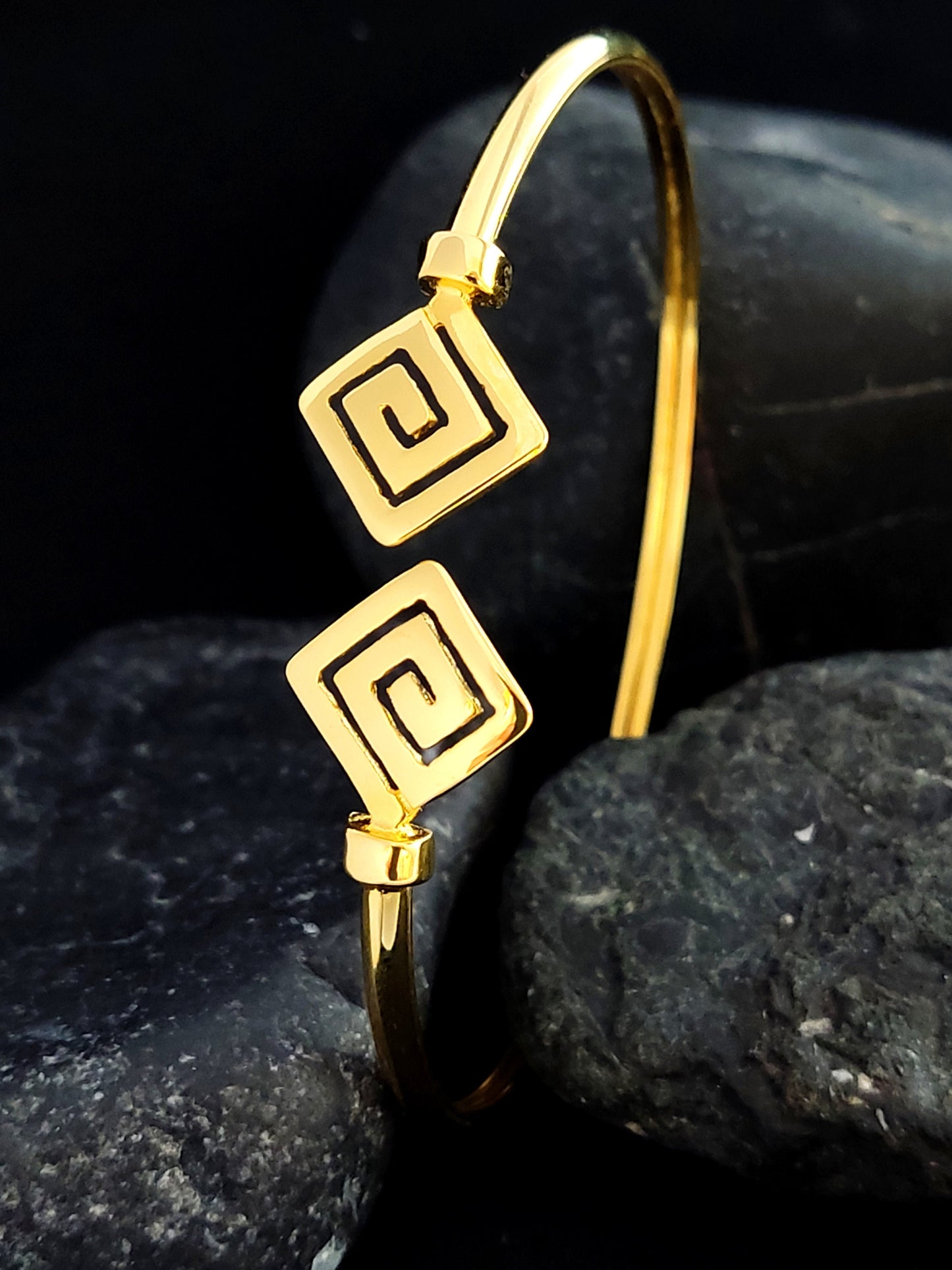 Greek Silver 925 Gold-Plated Bangle Cuff Bracelet