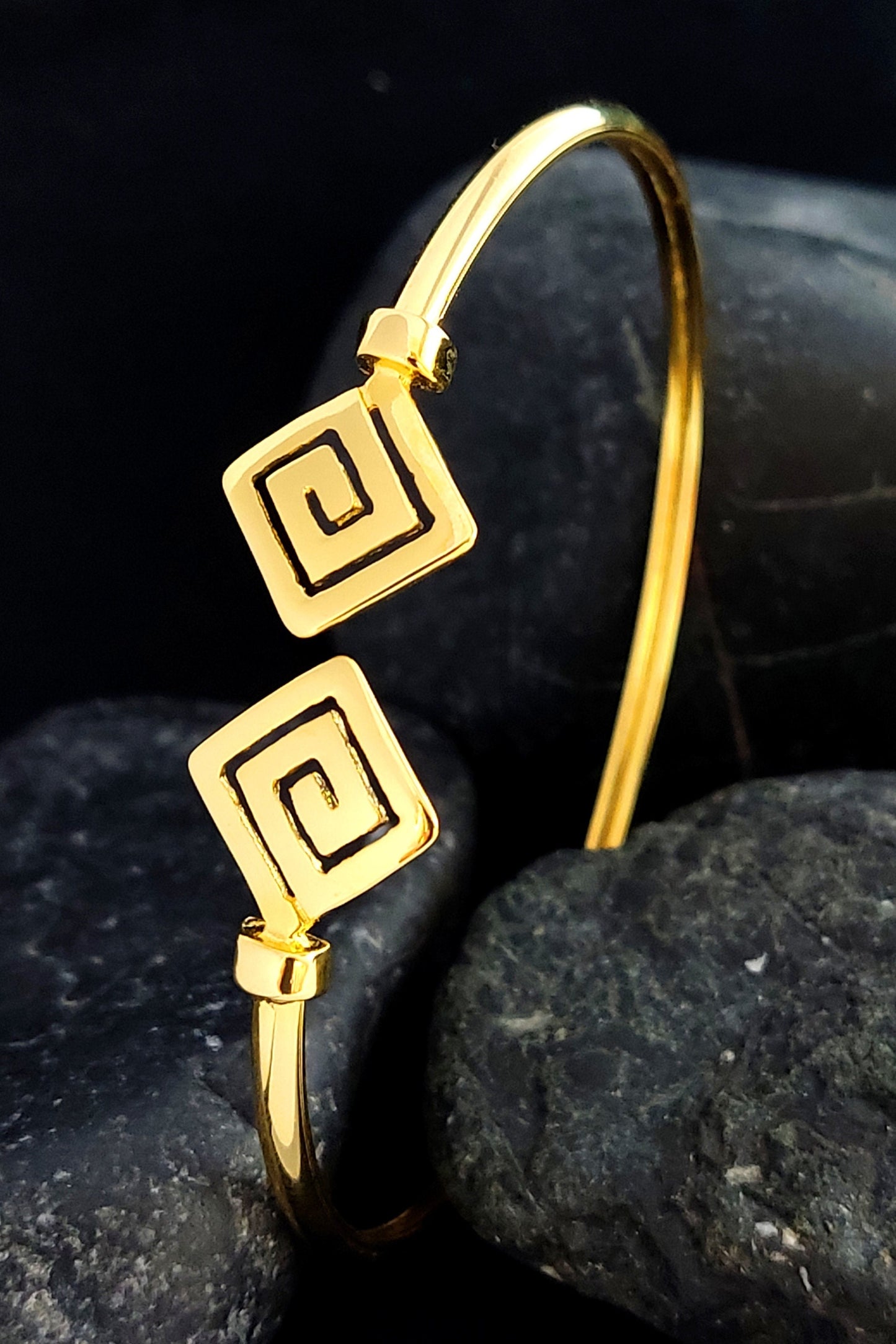 Greek Silver 925 Gold-Plated Bangle Cuff Bracelet