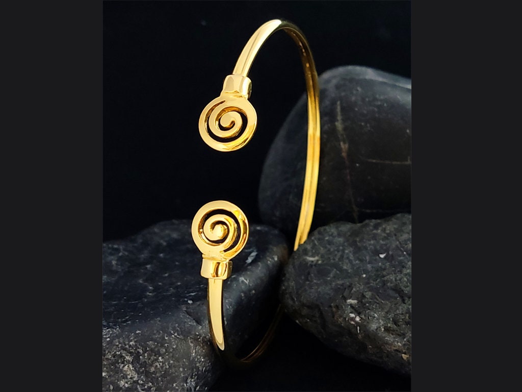 Greek Spiral Bracelet Gold Plated Cuff 10mm