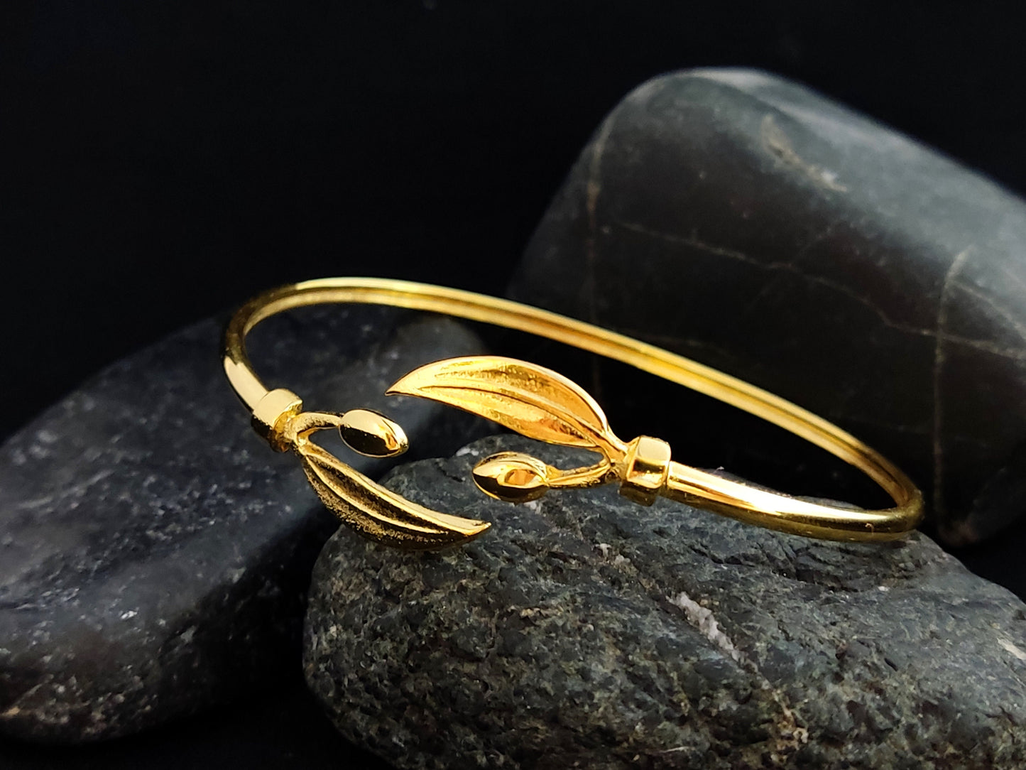 Silver 925 Greek Athena Olive Leaf Leaves Gold Plated 22K Bangle Cuff Bracelet, Silver Greek Gold Plated Jewelry Bracelet, Bijoux Grecque