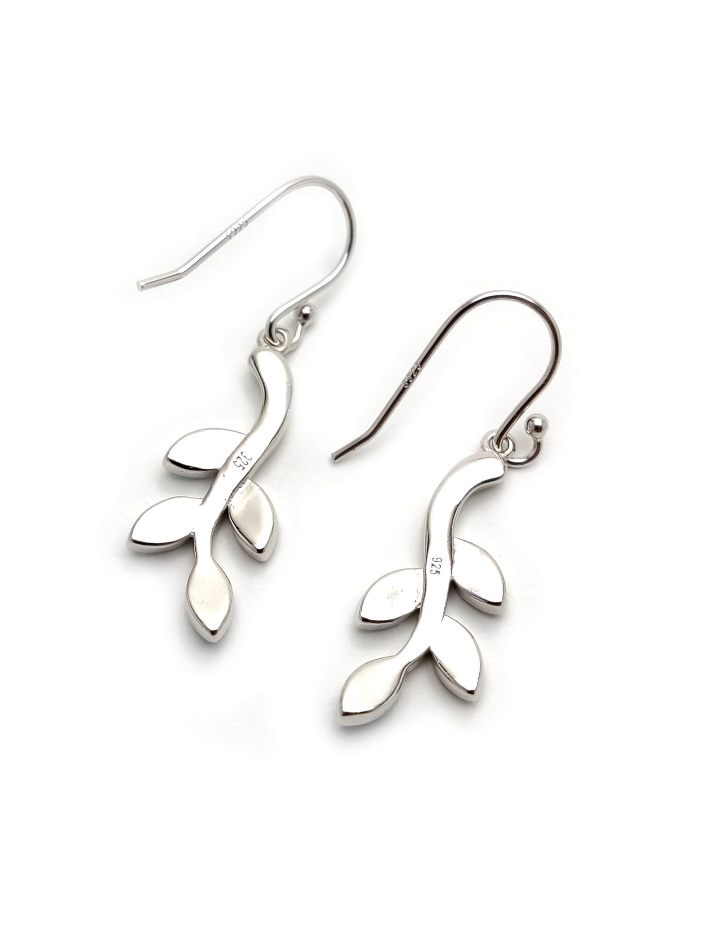 Greek Silver Leaf Leaves Fire Ocean Blue Opal Dangle Earrings, Jewelry From Greece, Griechischer Silber Ohrringe, Bijoux De Grece, 25x10mm