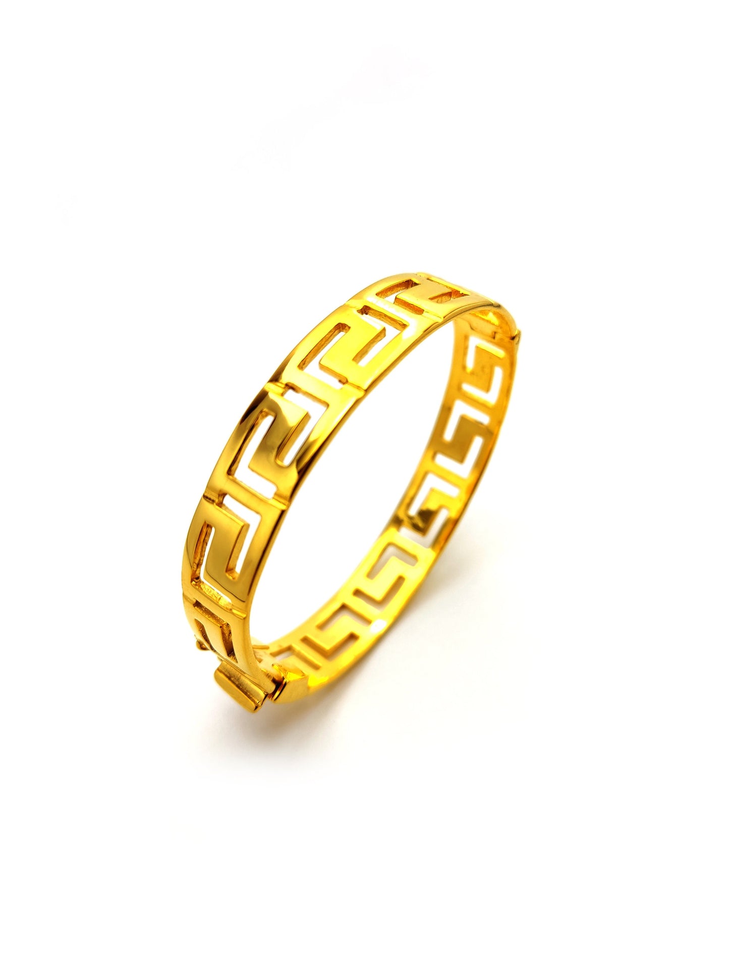 Sterling Silver 925 Greek Key Cuff Bracelet Eternity Gold Plated 22K Meander Wide Bracelet 11mm, Greek Jewelry, Griechisches Silber Armband