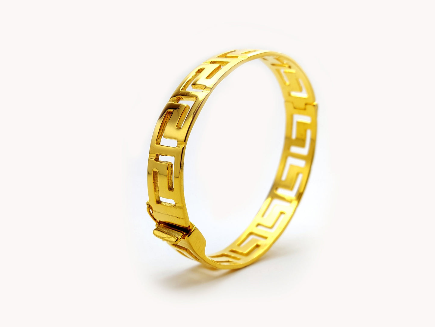 Sterling Silver 925 Greek Key Cuff Bracelet Eternity Gold Plated 22K Meander Wide Bracelet 11mm, Greek Jewelry, Griechisches Silber Armband