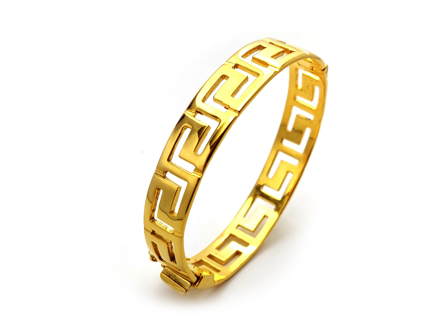 Sterling Silver 925 Greek Key Cuff Bracelet Eternity Gold Plated 22K Meander Wide Bracelet 11mm, Greek Jewelry, Griechisches Silber Armband