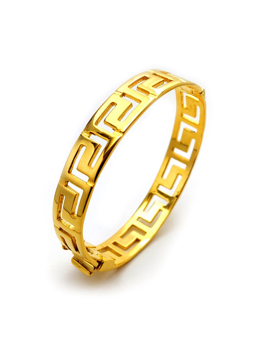 Sterling Silver 925 Greek Key Cuff Bracelet Eternity Gold Plated 22K Meander Wide Bracelet  11mm, Greek Jewelry, Griechisches Silber Armband