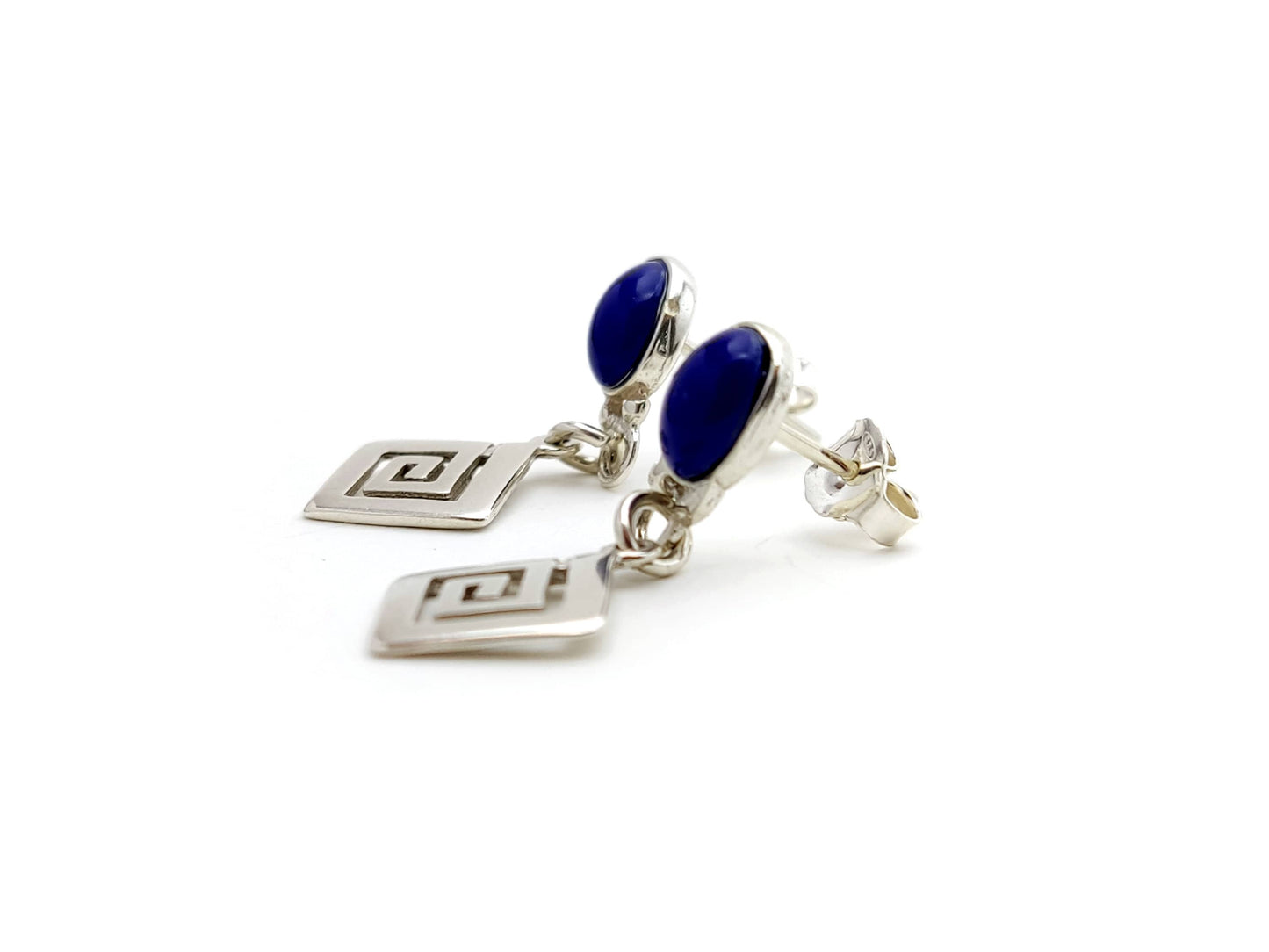 Sterling Silver 925 Greek Key Lapis Earrings , Eternity Key Meander Pattern Plain Dangle Earrings , Greek Jewelry , Griechische Ohrringe