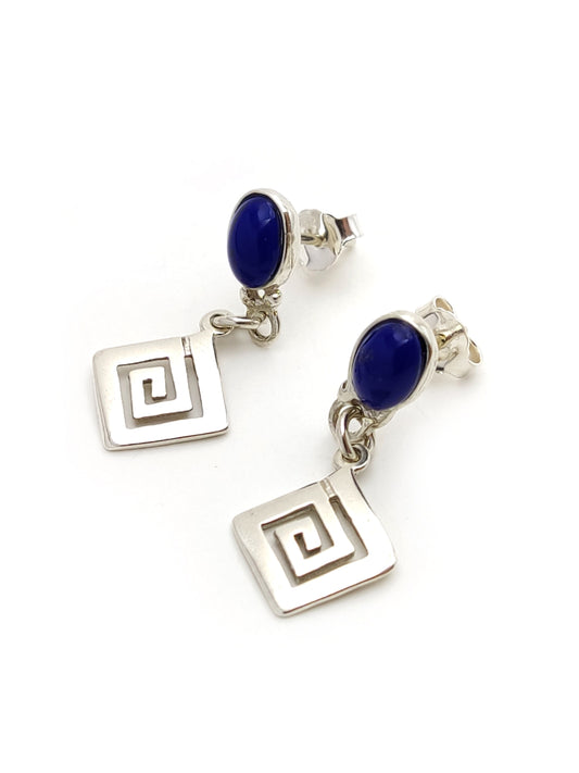 Sterling Silver 925 Greek Key Lapis Earrings , Eternity Key Meander Pattern Plain Dangle Earrings , Greek Jewelry , Griechische Ohrringe