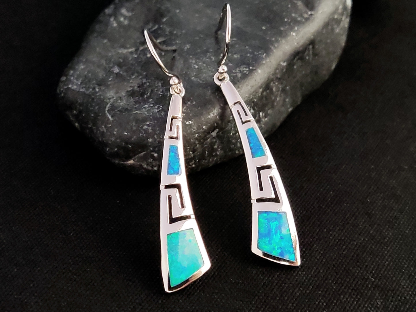 Greek Opal Curved Dangle Earrings